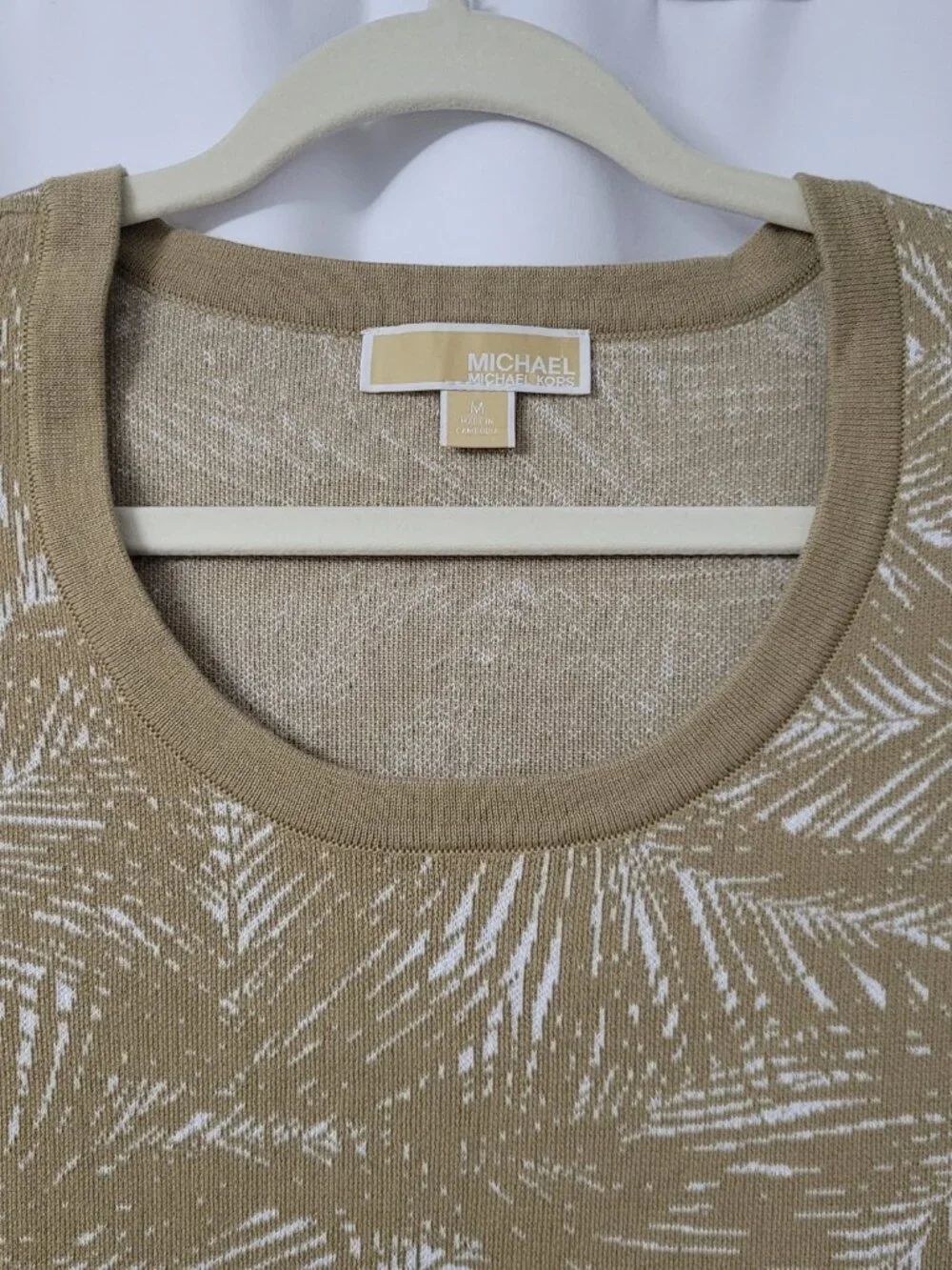 Michael Kors Palm Print Short Sleeve Knit Sweater